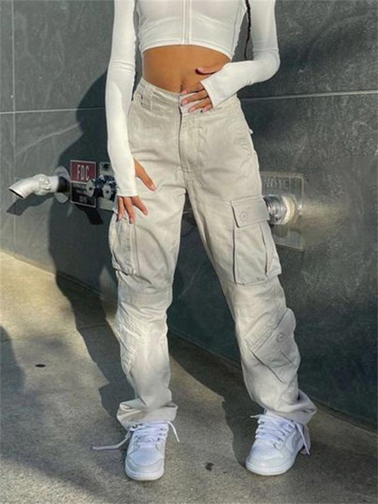 Loookus - Women's Cargo Pants Pants Trousers Cotton Blend Beige Gray Black Mid Waist Vacation Casual Office Baggy Micro-elastic Full Length Comfort Plain S M L XL