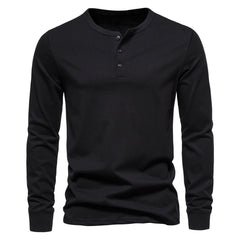 Loookus - Long Sleeve Pure Cotton Three Buttons Henley Shirt