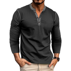 Loookus - 2025 Men's long-Sleeved T-shirt with Color-blocked Henley Shirt Without Pocket