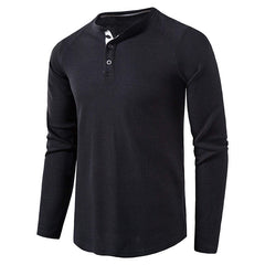 Loookus - Long Sleeve Waffle Texture Buttons Henley Shirt