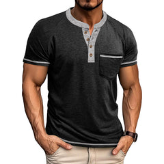 Loookus - Men's short-sleeved Henry cotton T-shirt