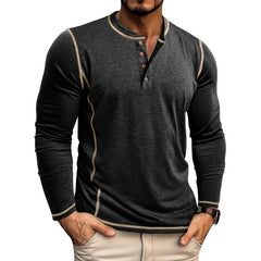 Loookus - 2025 Men's Long Sleeve Solid Color Patchwork Cotton Blend Shirt