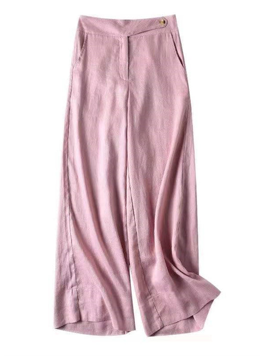 Loookus - Women's Wide Leg Pants Trousers Linen Balck White Pink Casual Casual Daily Wear Pocket Wide Leg Full Length Breathability Solid Colored S M L XL 2XL