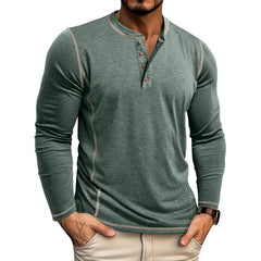 Loookus - 2025 Men's Long Sleeve Solid Color Patchwork Cotton Blend Shirt