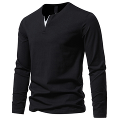 Loookus - Long Sleeve Waffle Knit V-Shape Henley