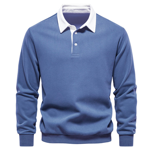 Men's Casual and Comfortable Solid Color Lapel Long Sleeve POLO Polo-neck Sweater Shirt