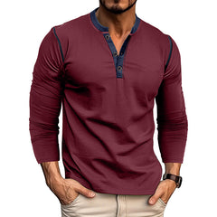 Loookus - 2025 Men's long-Sleeved T-shirt with Color-blocked Henley Shirt Without Pocket