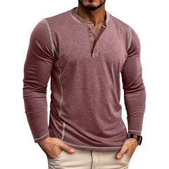 Loookus - 2025 Men's Long Sleeve Solid Color Patchwork Cotton Blend Shirt