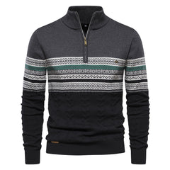 Loookus - Men's sweater with a half-zippered color-blocked knit sweater