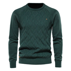 Loookus - New men's round-neck, long-sleeved slim fit knitted Diamond Shape textured Sweater