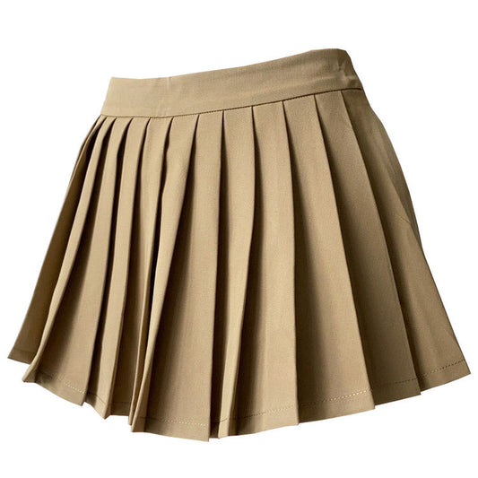 Loookus - Coffee Cream Pleated Skirt