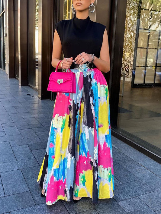 Loookus - Tie Dye Print High Waist Wide Leg Pants