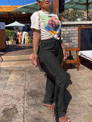 Loookus - Tassel Solid Color Sweatpants