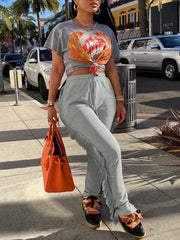 Loookus - Tassel Solid Color Sweatpants