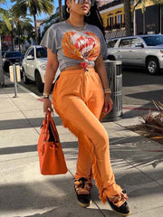 Loookus - Tassel Solid Color Sweatpants