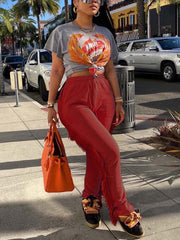 Loookus - Tassel Solid Color Sweatpants