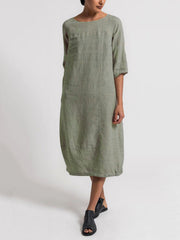 Loookus - Crew Neck 3/4 Sleeve Casual Solid Casualdress