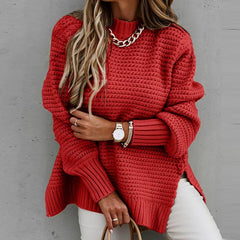 Loookus - Autumn and Winter New Semi-high Collar Loose Solid Color Long-sleeved Sweater Women
