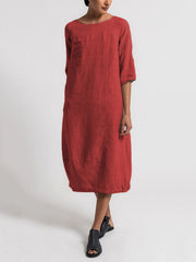 Loookus - Crew Neck 3/4 Sleeve Casual Solid Casualdress