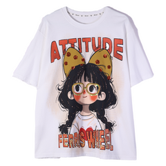 Loookus - American Retro Bow Girl in Bubble Pop Color Clash Tee