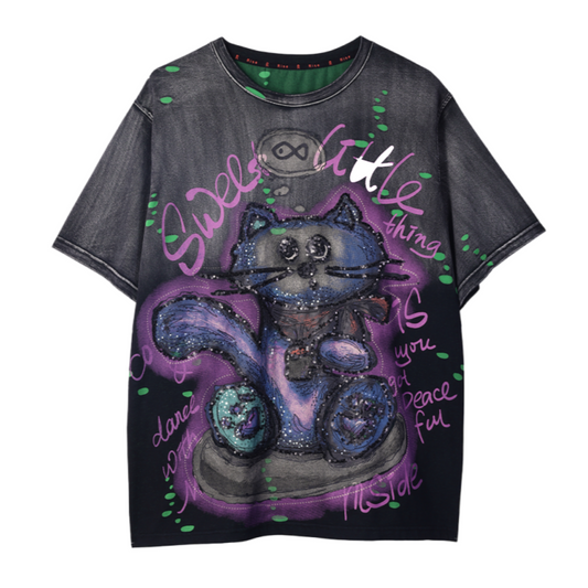 Loookus - American Retro Chubby Cat Riot Graffiti Dreamscape Tee