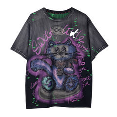 Loookus - American Retro Chubby Cat Riot Graffiti Dreamscape Tee