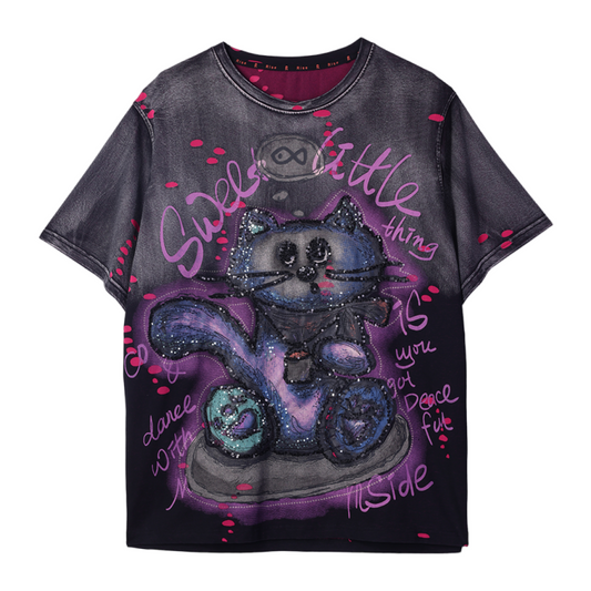 Loookus - American Retro Chubby Cat Riot Graffiti Dreamscape Tee