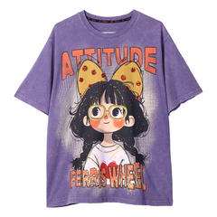 Loookus - American Retro Bow Girl in Bubble Pop Color Clash Tee