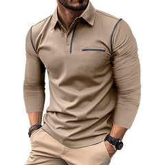 Loookus - Men's Long Sleeve Solid Color Patchwork Cotton Blend Shirt