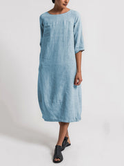 Loookus - Crew Neck 3/4 Sleeve Casual Solid Casualdress