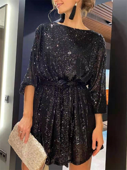 Loookus - Holiday Party Sequin Dress Mini Black Dresses