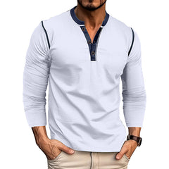 Loookus - 2025 Men's long-Sleeved T-shirt with Color-blocked Henley Shirt Without Pocket