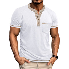 Loookus - Men's short-sleeved Henry cotton T-shirt