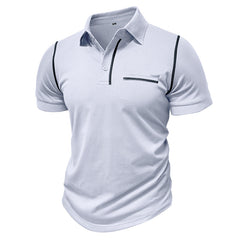 Loookus - Men's short-sleeved Cotton Polo T-shirt with Pocket Line