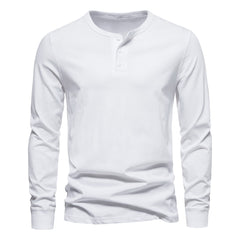Loookus - Long Sleeve Pure Cotton Three Buttons Henley Shirt
