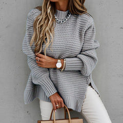 Loookus - Autumn and Winter New Semi-high Collar Loose Solid Color Long-sleeved Sweater Women