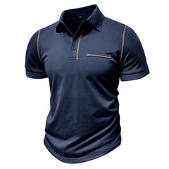 Loookus - Men's short-sleeved Cotton Polo T-shirt with Pocket Line