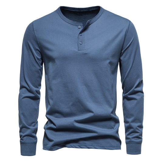 Loookus - Long Sleeve Pure Cotton Three Buttons Henley Shirt