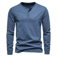 Loookus - Long Sleeve Pure Cotton Three Buttons Henley Shirt