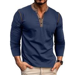Loookus - 2025 Men's long-Sleeved T-shirt with Color-blocked Henley Shirt Without Pocket