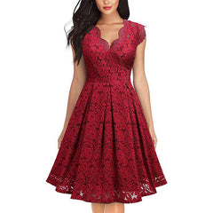 Loookus - Women's Retro Lace V-neck Sleeveless Dress