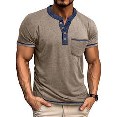 Loookus - Men's short-sleeved Henry cotton T-shirt
