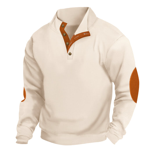 Loookus - Men's Vintage Retro Casual Stand Collar Waffle Knit Sweatshirt