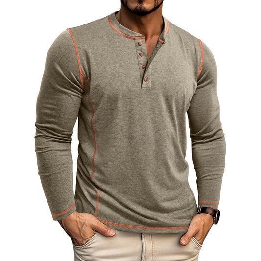 Loookus - 2025 Men's Long Sleeve Solid Color Patchwork Cotton Blend Shirt