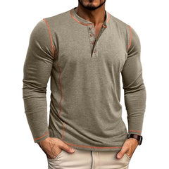 Loookus - 2025 Men's Long Sleeve Solid Color Patchwork Cotton Blend Shirt