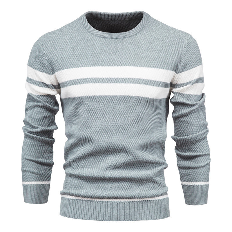 Loookus - New autumn and winter men's round-neck, long-sleeved slim fit knitted textureed sweater