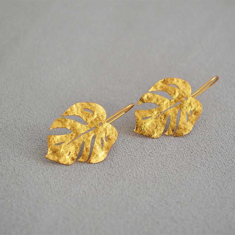 Loookus - Frosted Granular Retro Gold Leaves Earrings