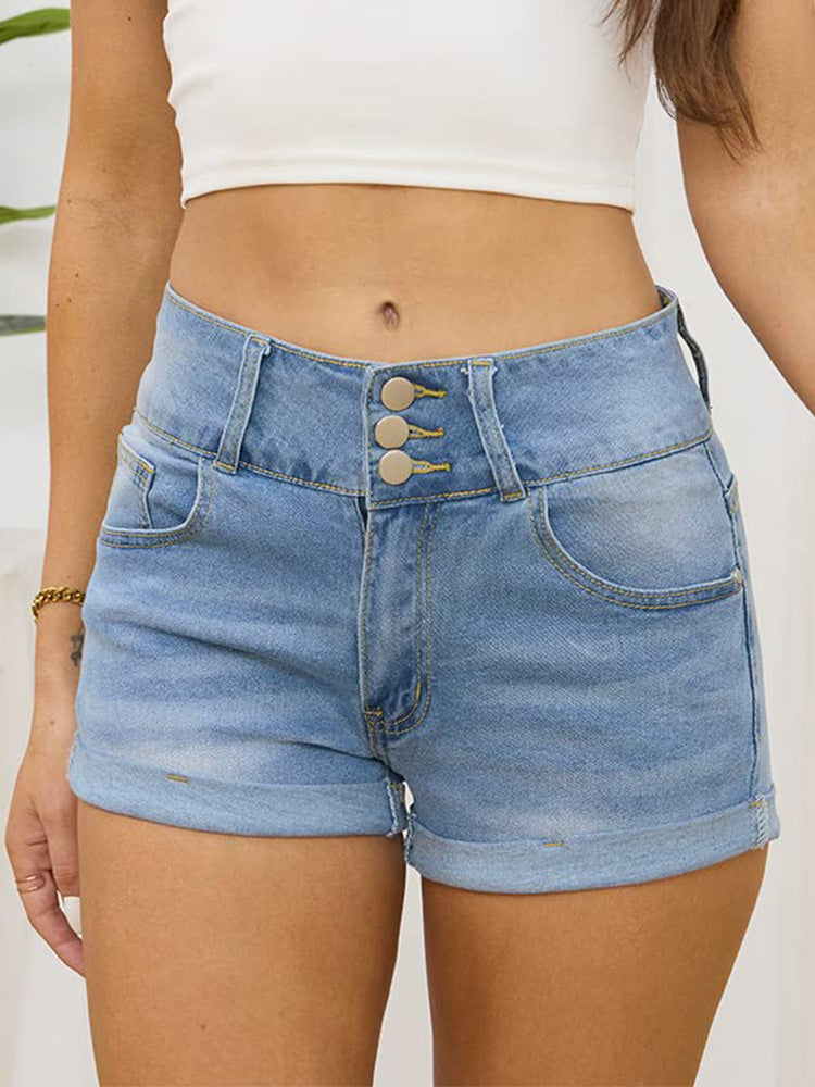 Loookus - High Waist Denim Shorts