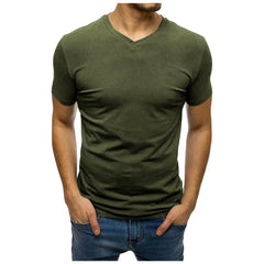 Loookus - Summer Men's Cotton Loose Relaxed Solid Color T-shirt