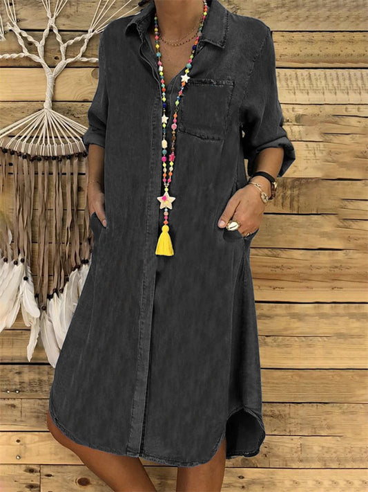 Loookus - Women's Denim Dress Solid Color Large Casual Skirt Black Dresses
